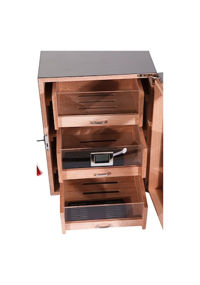 Premiumquality Belgrano Karbon Desenli 3 Çekmeceli Sedir Humidor Puro Kutusu - Tr8783