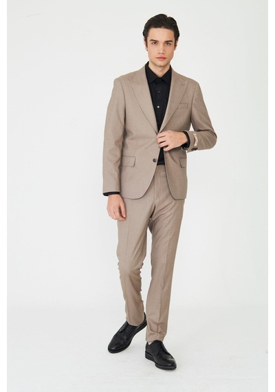 Bej Klasik Yaka Slim Fit Modern Erkek Takım Elbise Bej