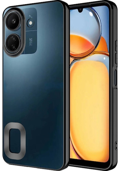 Xiaomi Redmi 13c Kılıf Kamera Korumalı Logo Gösteren Zore Omega Kapak Siyah