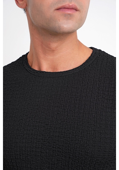 Efor Slim Fit Esnek Pamuklu Dokulu Kumaş Uzun Kollu Siyah Tişört Ts 934