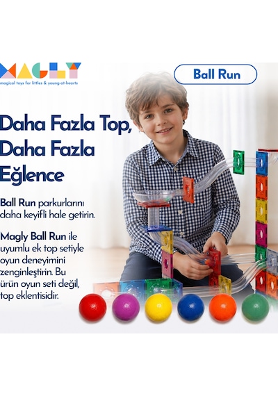 Magly Ball Pack Top Seti Ball Run İle Uyumlu Top Eklentisi - Çocuklar İçin 12 Adet Renkli Ahşap Top