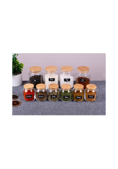 10 Parça Cam Baharatlılk 4 Adet 800cc Çay Şeker Tuz Kahve Kavanoz 6 Adet 300cc Baharatlık Takımı Şeffaf Şeffaf