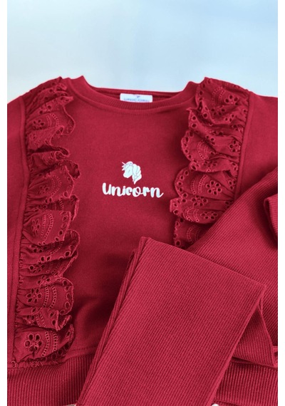 Miniğimin Cicileri Uncrn Fisto Detaylı Kız Çocuk 2 Li Takım - Bordo