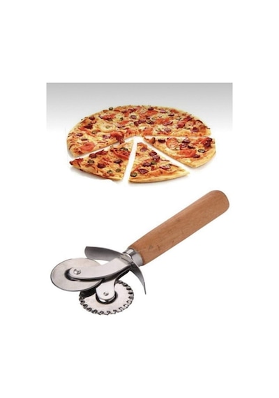 Çift Başlıklı Ahşap Saplı Pizza Kesici Hamur Kesici Çok Renkli