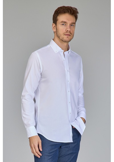 Bisse Klasik Spor Yaka Uzun Kollu Regular Fit Beyaz Erkek Gömlek Gmkls4ksp242045 D01 Beyaz