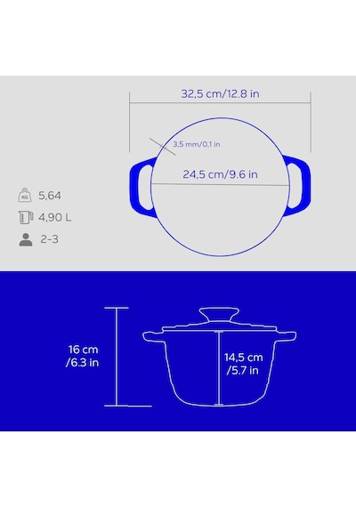Döküm Yuvarlak Tencere Döküm Demir Kapak Experience Serisi Çap Ø 23cm Mavi Belirtilmemiş