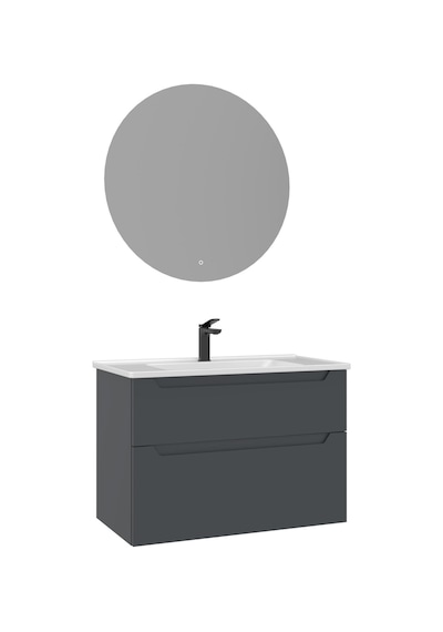 Orka Messina 85 Cm Mat Antrasit Led Banyo Dolabı Takımı Antrasit Orka Messina 85 Cm Mat Antrasit Led Banyo Dolabı Takımı Antrasit