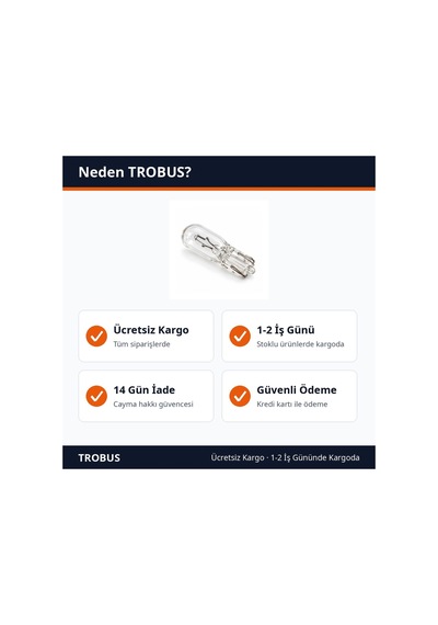 Trobus T5 Halojen Ampul Tek Duylu 12v 1,2w Sarı Işık
