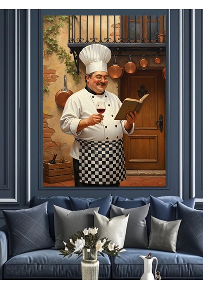 Ahşap Tablo Aşçı Yemek Yapıyor