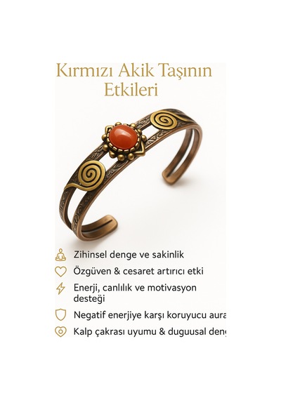Kırmızı Akik Taşlı El Yapımı Antik Kadın Bakır Bileklik Enerji, Koruma, Şifa & Çakra Dengesi Diğer