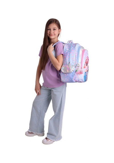 Wow Generation Kız Çocuk Cool Desenli Mavi - Pembe İlkokul Ve Günlük Sırt Çantası Üç Bölmeli - W6039 Çok Renkli