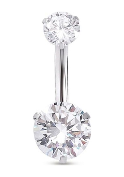 Zirkon Taş Göbek Piercing Gümüş