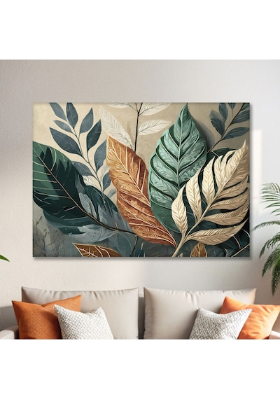 Büyük Yapraklar Kanvas Tablo - Modern Duvar Tablosu - Canvas Tablo - Duvar Dekorasyonu - Duvar Süsü