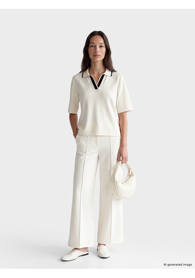 Lcw Everyday Ekru Polo Yaka Soft Touch Kadın Tişört