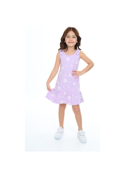 Toontoy Kız Çocuk Kalp Baskılı Elbise Lila