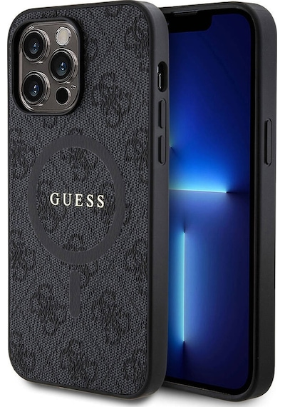 Apple Uyumlu iPhone 14 Pro Max Kılıf Guess Lisanslı Magsafe Özellikli 4g Desenli Yazı Logolu Kapak Siyah