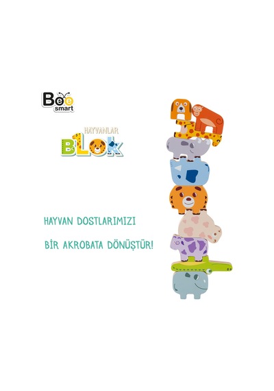 Bee Smart Doğal Ahşap Hayvan Blokları Eğitici Denge Oyunu