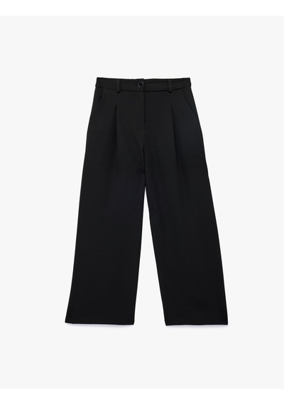 Koton Beli Ayarlanabilir Lastikli Cepli Geniş Paça Pantolon Siyah 6skg40126aw