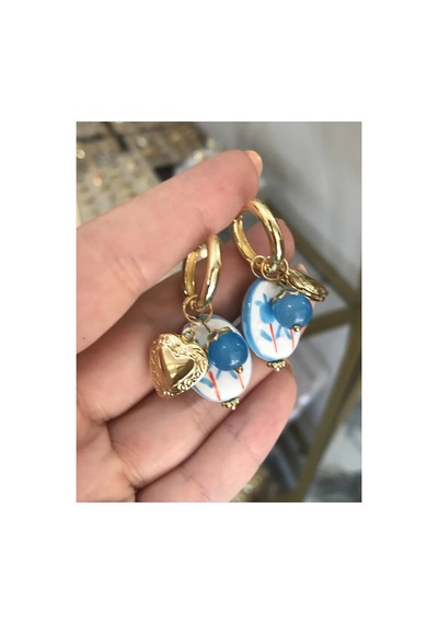Kalp Charmlı Seramik Model Küpe Mavi