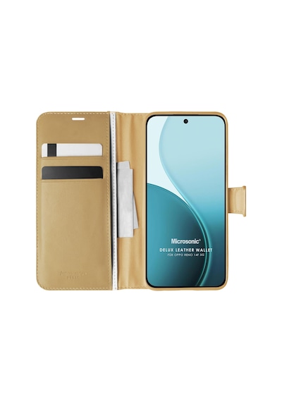 Microsonic Oppo Reno 14f 5g Kılıf Delux Leather Wallet Gold -