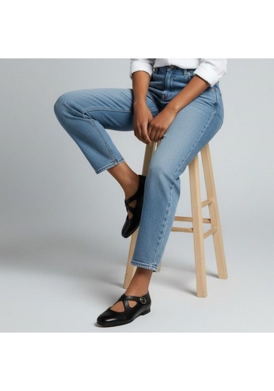 Ne&ve Shoes Siyah Hakiki Deri Çapraz Bantlı Kadın Günlük Babet