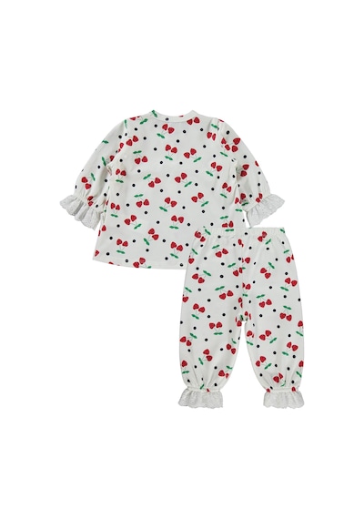 Civil Baby Puanlı Kiraz Emprime Fistolu Kız 6-18 Ay Pijama Takımı - Ekru