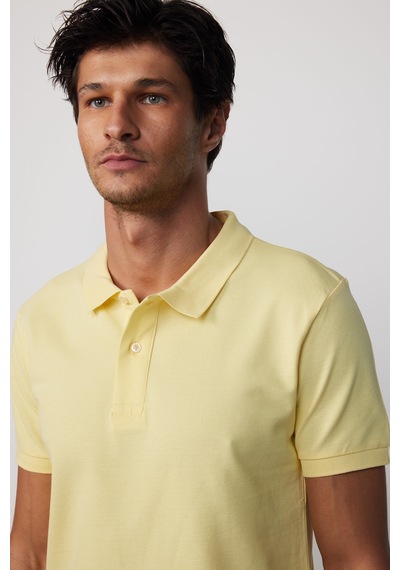 Tudors Erkek Slim Fit Dar Kesim Pamuklu Yumuşak Dokulu Serin Tutan Kumaş Düz Pike Polo Yaka Tişört-31627-sarı Sarı