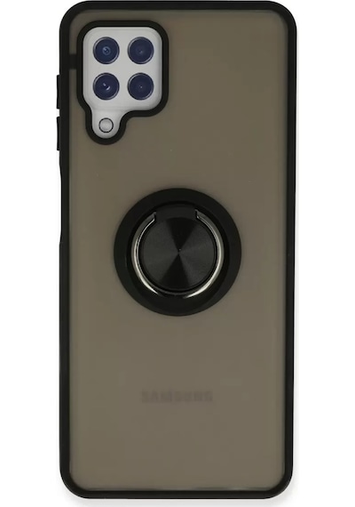 Newface Samsung Galaxy A22 Kılıf Montreal Yüzüklü Silikon Kapak - Siyah