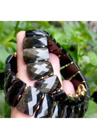 2914 Altın Obsidyen Hematit El Yapımı Kolye 01 - Siyah