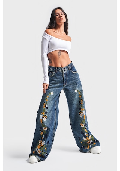 it's basic Kadın T.kot Rengi Nakışlı Tasarım Palazzo Fit Denim Jean Kırmızı