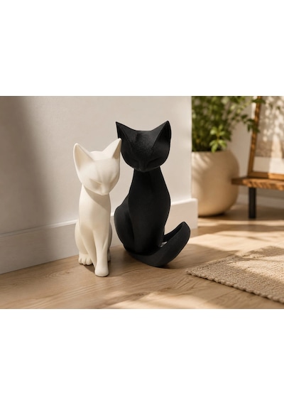 Kedi Ev Süsü , İkili Kedi Raf Süsü , Siyah Beyaz Çift Kedi Ev Dekorasyon Süsü , Çift Kedi Biblo