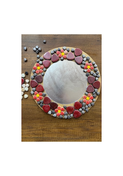 30x30cm Yuvarlak Pleksi Aynalı Yetişkin Mozaik Set Başlangıç Seviye Siyah-kırmızı Tonlar
