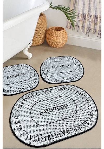 Baindos 3'lü Banyo Paspas Seti Gri , Kaymaz Tabanlı Klozet Takımı Grı