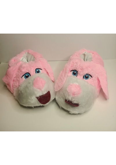 Huzurlu Adımlar Pembe Beyaz Köpek Panduf Pembe - Beyaz