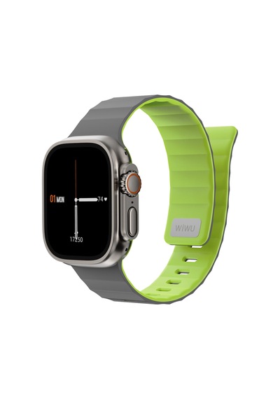 Watch Ultra 49mm Uyumlu Wiwu Mag Secur Serisi Silikon Kordon Gri - Yeşil