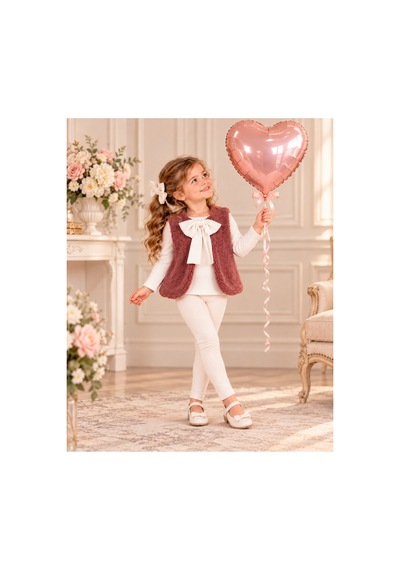 Genel Markalar Peluş Yelekli Kız Çocuk Takımı Şık Ve Sevimli Kombin Bordo - 927693885 Bordo
