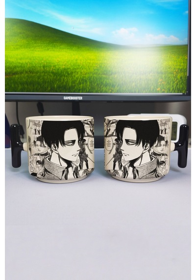 Levi Ackerman Anime Baskılı Seramik Lüks Kupa 1 Adet T Şeklinde Özel Siyah Kulp Dalga Kulp V5t Çok Renkli