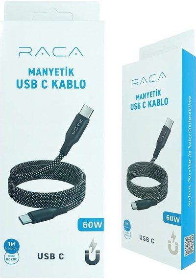 Raca Rc20c 60 Watt Type-c To Type-c Manyetik Şarj Kablosu 1 Metre - Siyah