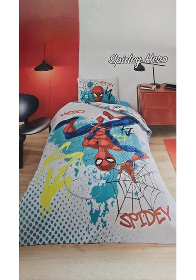 Kapitone Nevresim Takımı Rf Yeşil Spidey Hero Beyaz- Pembe