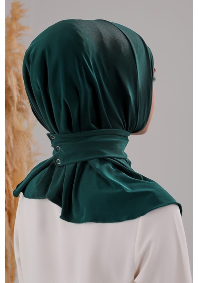 Melodi Scarf Kadın Tesettür Pratik Çıtçıtlı Sandy Fular Hazır Deniz Havuz Uyumlu Bone Zümrüt Yeşili Zümrüt Yeşili