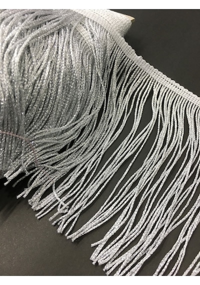 Püskül Saçak Gümüş Simli Beyaz 30 Cm 1 Metre