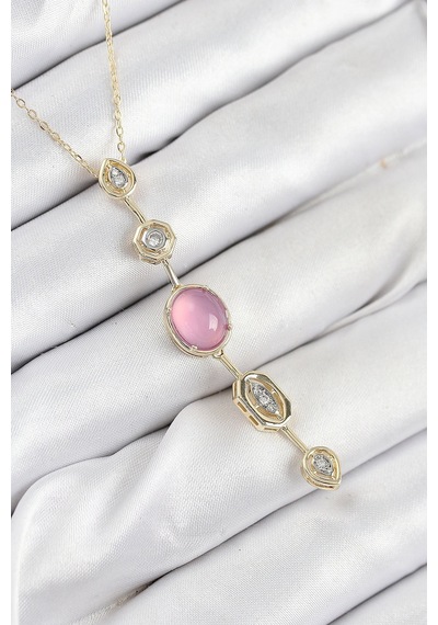 Buğz Pirinç Zincir Pembe Gold Renk Zirkon Taşlı Y Kolye Diğer 78478759