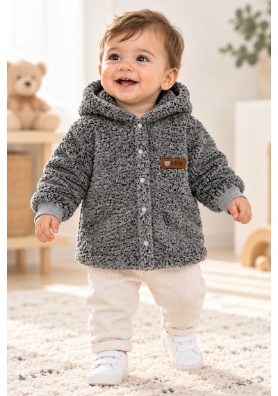 Beniizle Kapüşonlu Unisex Welsoft Yumuşak Dokulu Çıtçıtlı Kışlık Bebek Hırkası Antrasit