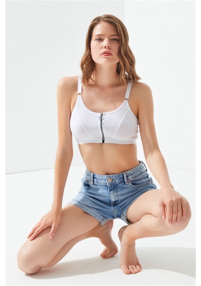 Cottonhill Beyaz Pamuklu Ayarlanabilir Askılı Fermuarlı Bralet Büstiyer Beyaz