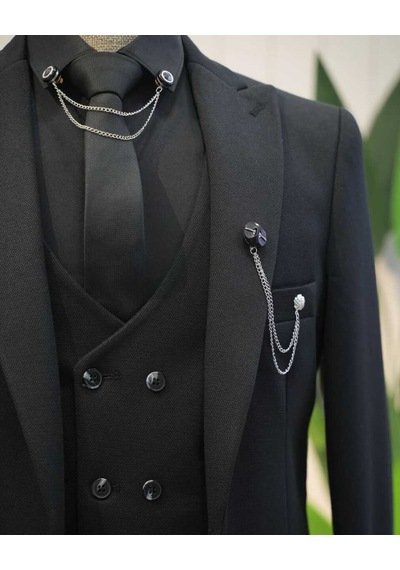 Beystil Sivri Yaka Siyah Takım Elbise Elanor - Slim Fit Siyah