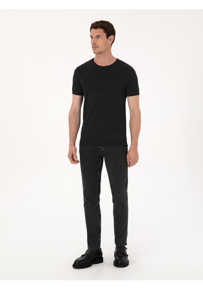 Siyah Slim Fit Bisiklet Yaka Triko T-shirt