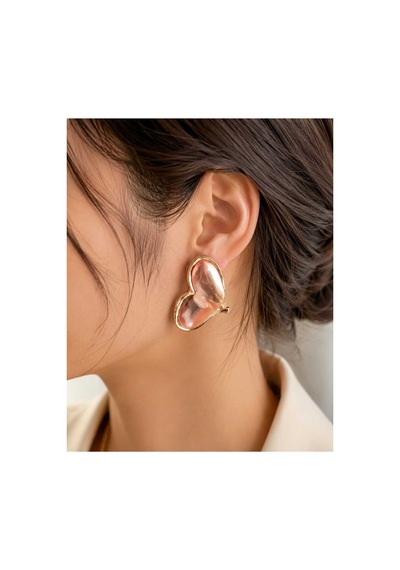 Lunarie Kalp Vintage Statement Vintage Küpe 14k Gold Çerçeveli Pembe