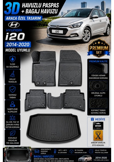 Hyundai İ20 2019 Model Uyumlu 3d Araca Özel Havuzlu Paspas+bagaj Havuzu Birebir Uyum