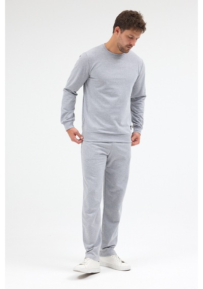 Mmetalic Gri Relaxed Fit Bisiklet Yaka Sweatshirt Düz Paça Erkek Eşofman Takımı