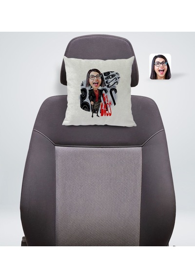Bk Gift Kişiye Özel Kadın Big Boss Karikatürlü Kare Araç Koltuk Yastığı-3 Çok Renkli